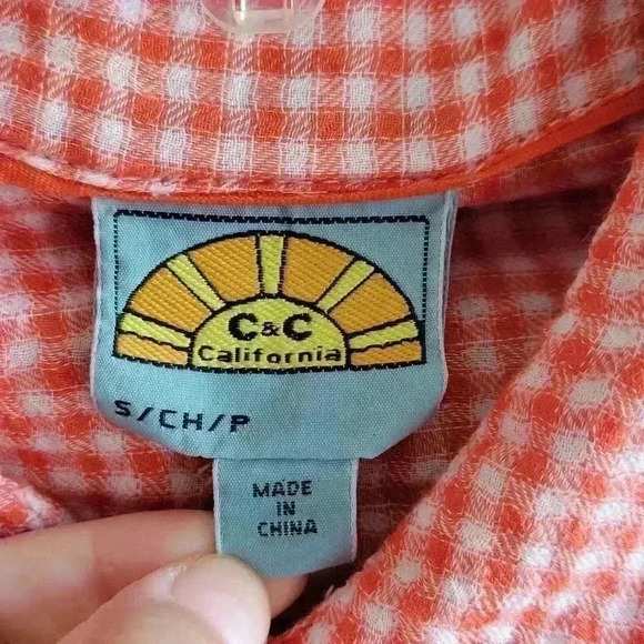 C & C California Women's Shirt Size S/P Orange/White Pockets Long Sleeve VTG - Picture 3 of 10